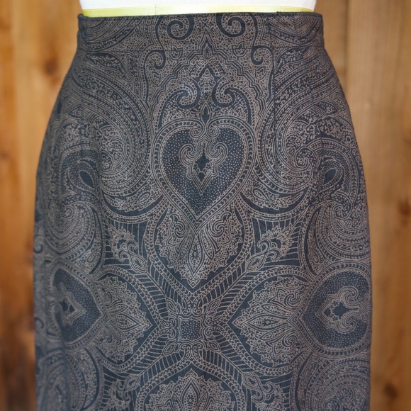 Ralph Lauren Linen Brown & Black Fall Paisley Print Maxi Skirt Woman's M - Picture 3 of 14